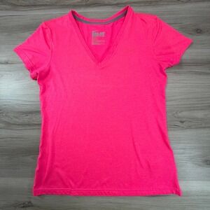 Nike Dri Fit Womens V Neck T Shirt Bright Pink Athletic Training Top Size M